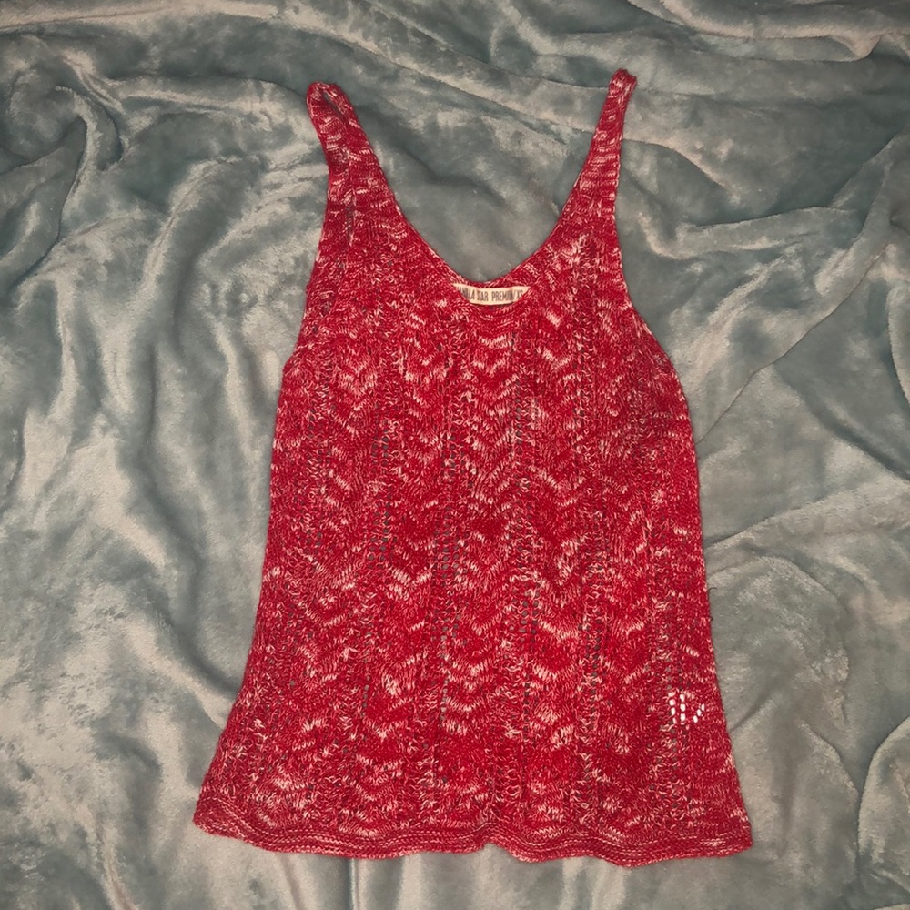 XS Red and White Knit Tank Top
